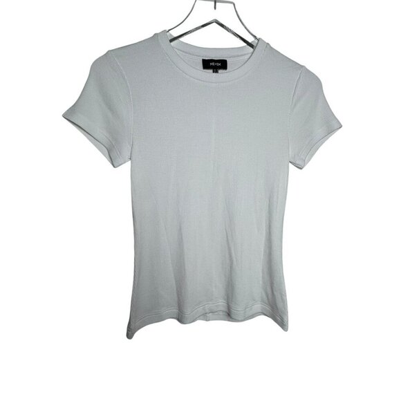 ME + EM slinky ribbed womens short sleeve white laying tee t-shirt top size 4 - Picture 1 of 7